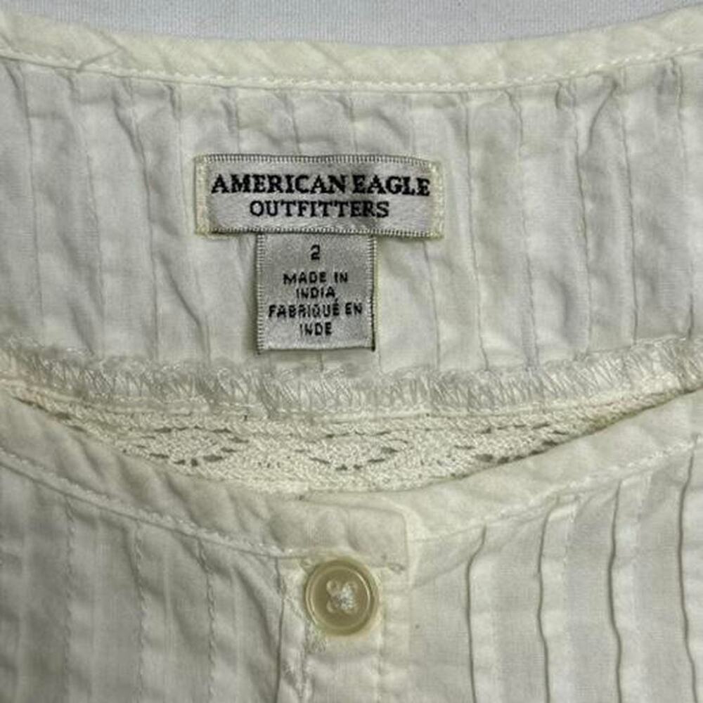 American Eagle Vintage White Baby Doll Button Short Sleeve Cotton Top Size Small - Picture 4 of 5